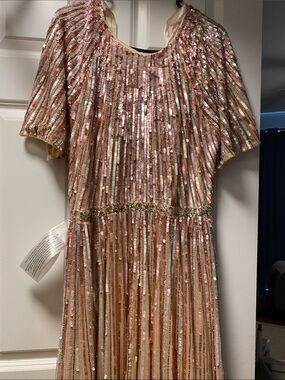MAC DUGGAL Dress Size 14 Evening Gown Sequin Rose Pink Short Sleeve Ombre NEW